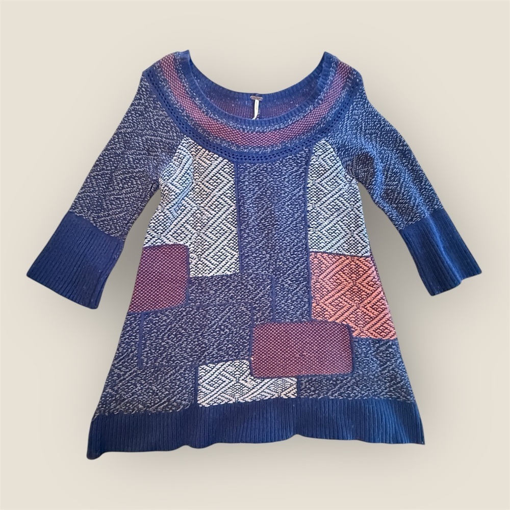 Free People Blue and Pink Knit Sweater